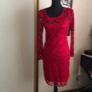 NWT Ambiance Red Lace Dress with Blushing Back